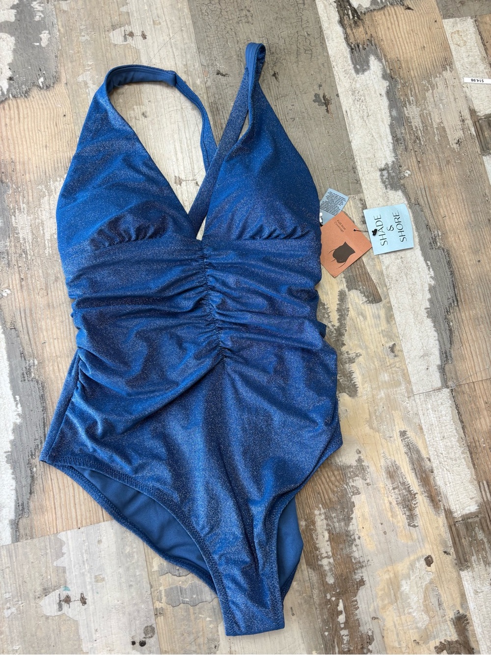 Shade & Shore Sparkling Royal Blue Ruched One-Piece Swimsuit
